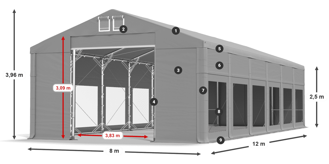 Střecha: FR 620 PVC Stěny: MS 580 PVC 2,5 m legenda
