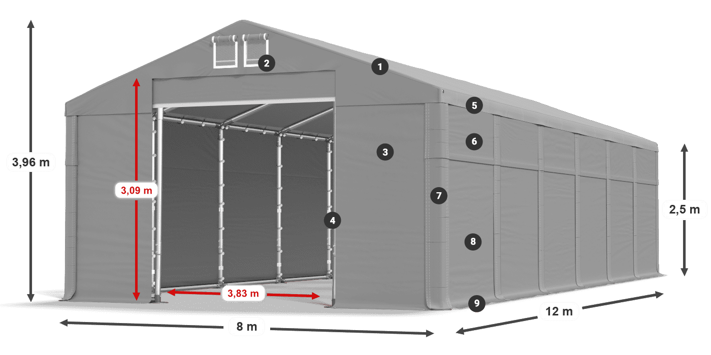 Střecha: FR 620 PVC Stěny: MS 580 PVC 2,5 m legenda