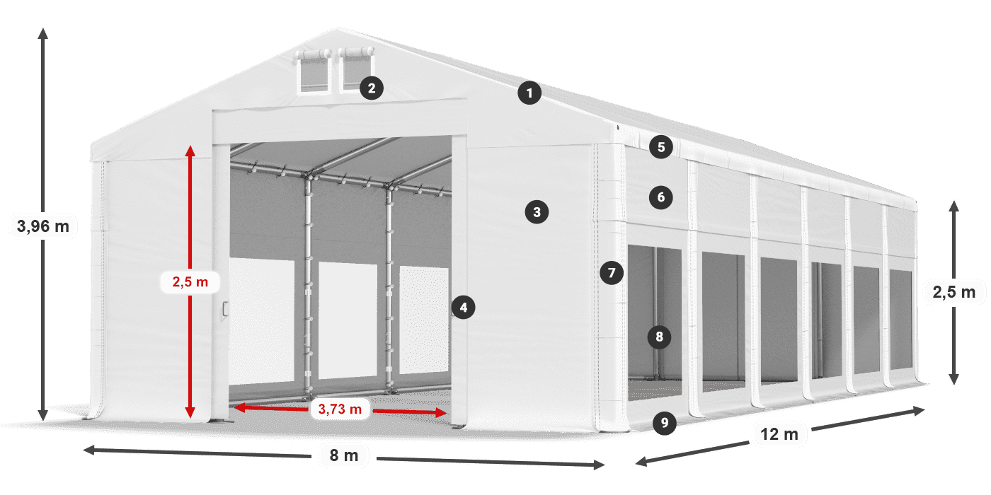Střecha: FR 620 PVC Stěny: MS 580 PVC 2,5 m legenda