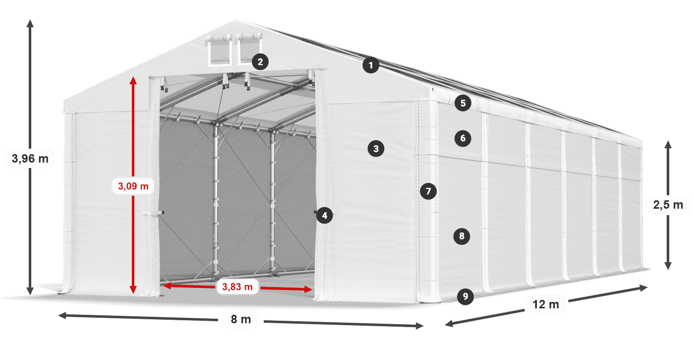 Střecha: MS T 580 PVC Stěny: FR 620 PVC 2,5 m legenda
