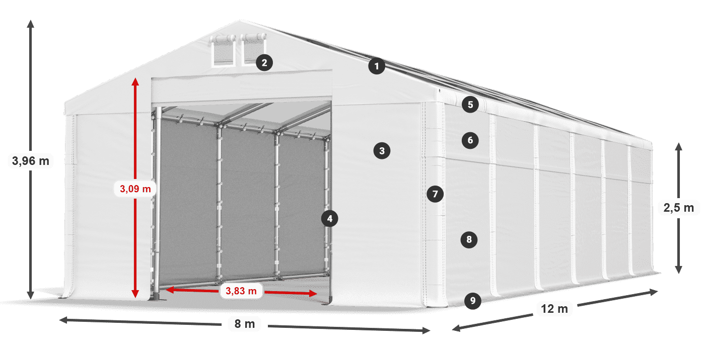 Střecha: MS T 580 PVC Stěny: FR 620 PVC 2,5 m legenda