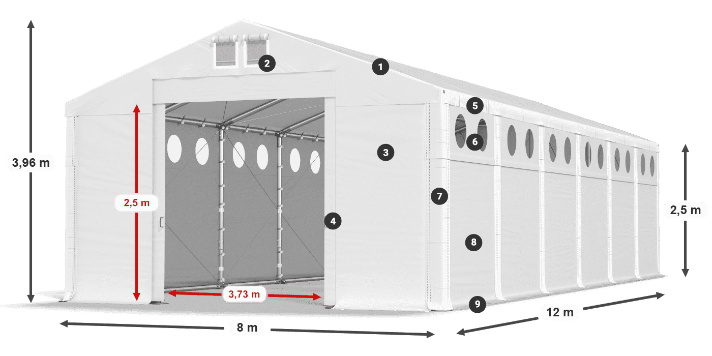 Střecha: MS 580 PVC Stěny: FR O 620 PVC 2,5 m legenda
