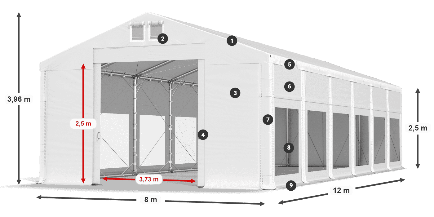 Střecha: MS 580 PVC Stěny: MS 580 PVC 2,5 m legenda