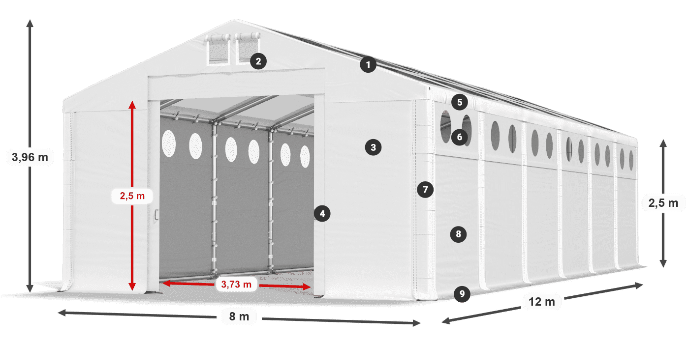 Střecha: MS T 580 PVC Stěny: MS O 580 PVC 2,5 m legenda