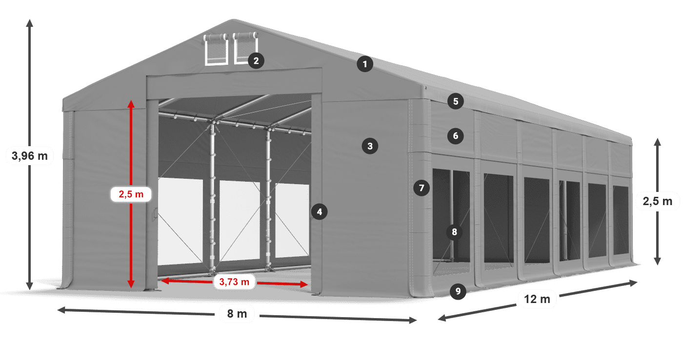 Střecha: MS 580 PVC Stěny: MS 580 PVC 2,5 m legenda