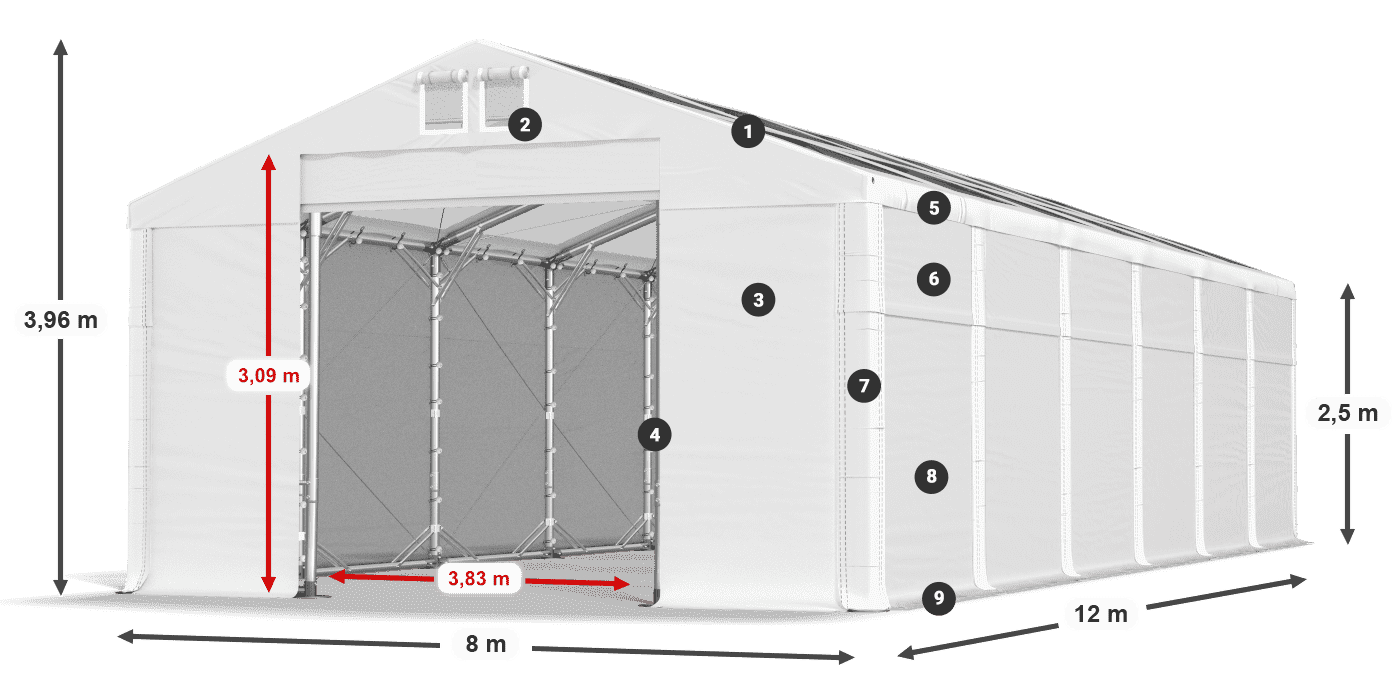 Střecha: MS T 580 PVC Stěny: SD 500 PVC 2,5 m legenda