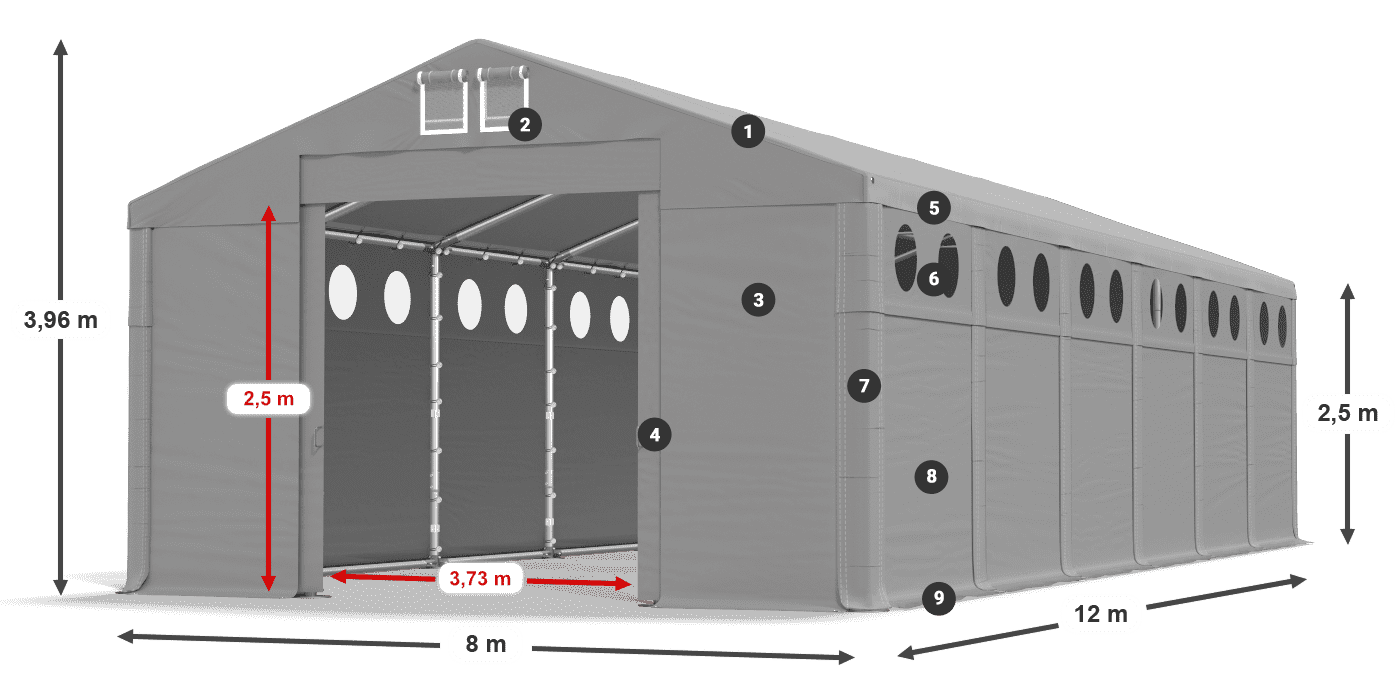 Střecha: SD 560 PVC Stěny: FR O 620 PVC legenda 2,5m