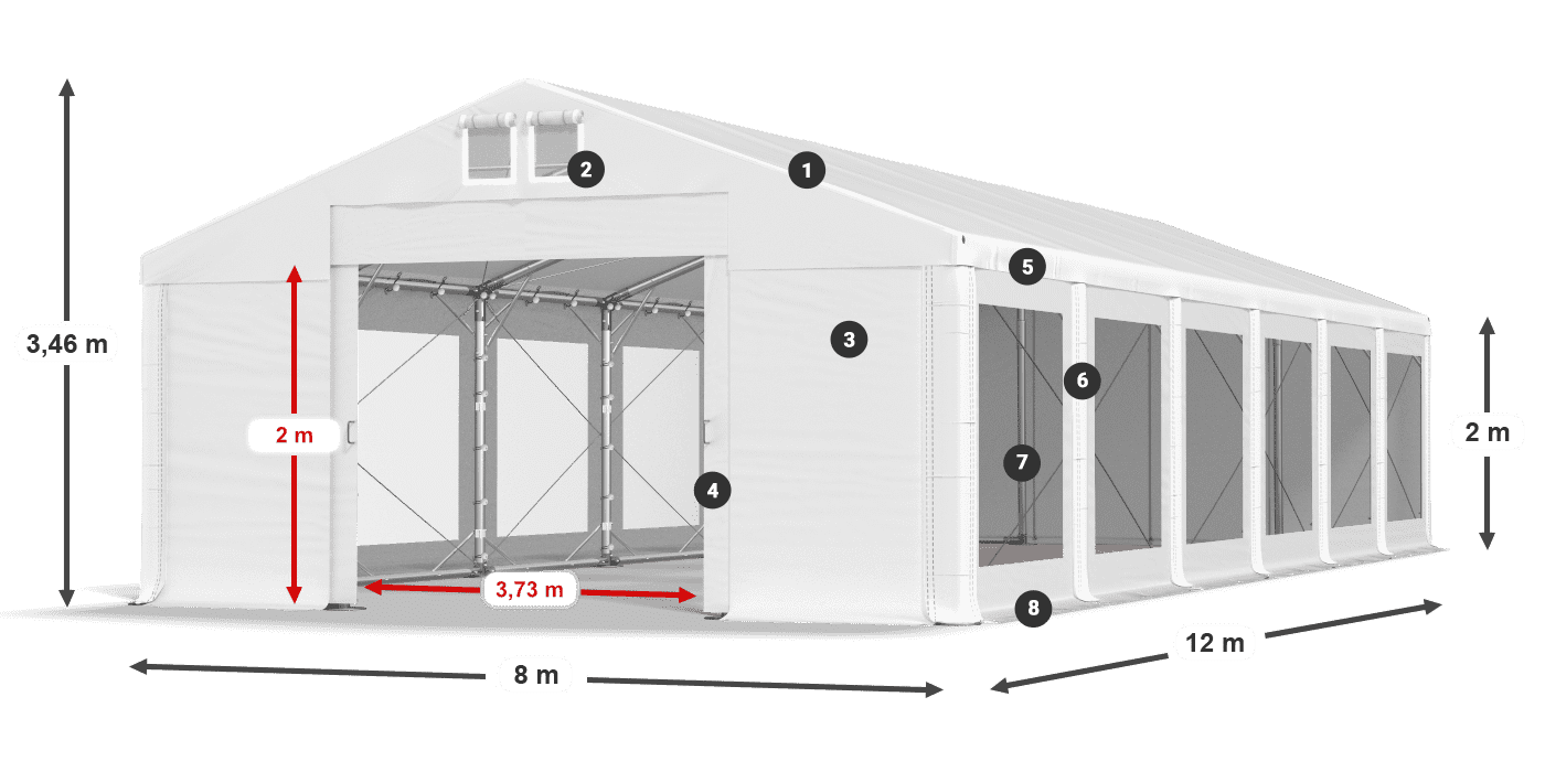 Střecha: FR 620 PVC Stěny: MS 580 PVC 2m legenda
