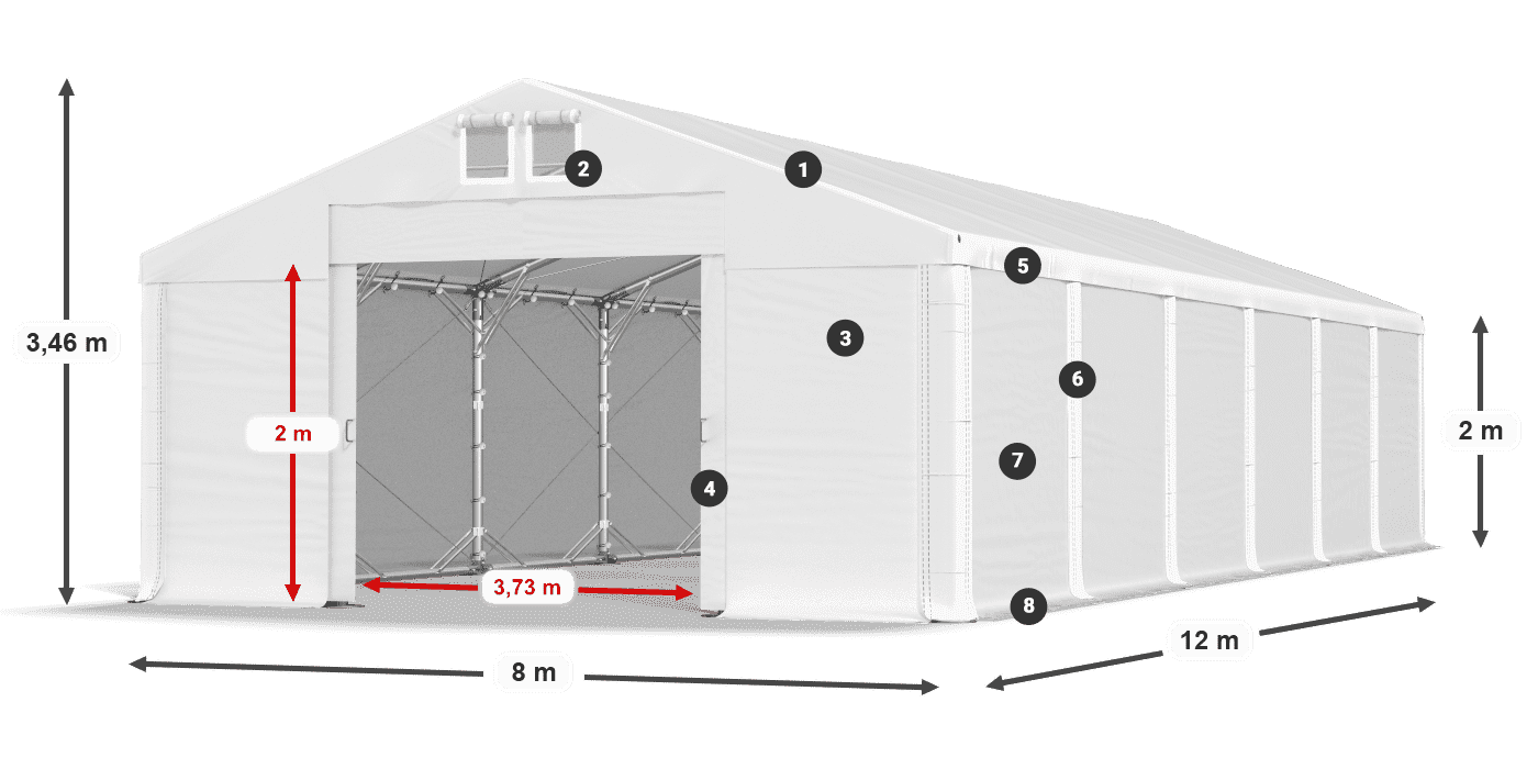Střecha: FR 620 PVC Stěny: SD 500 PVC 2m legenda