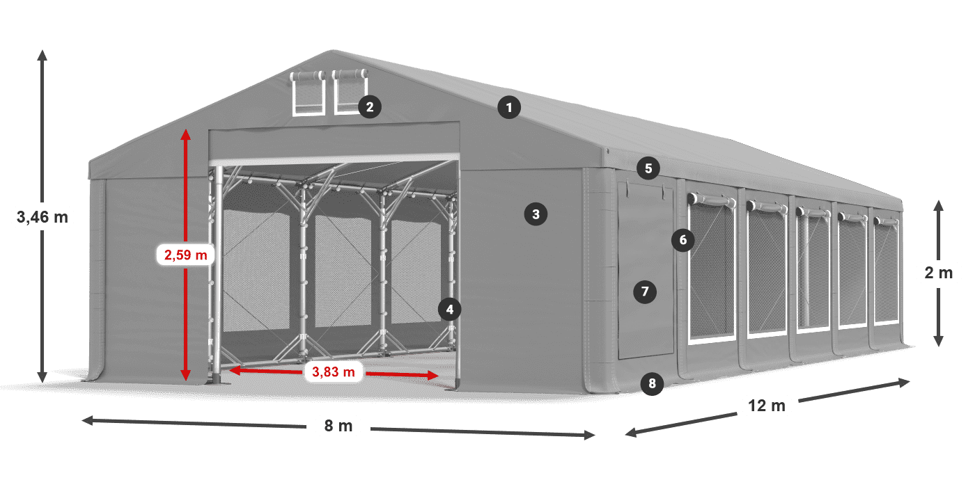 Střecha: FR 620 PVC Stěny: SD 500 PVC 2m legenda