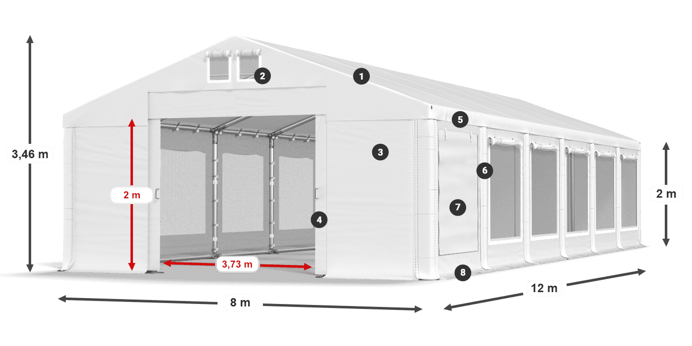 Střecha: FR 620 PVC Stěny: SD 500 PVC 2m legenda
