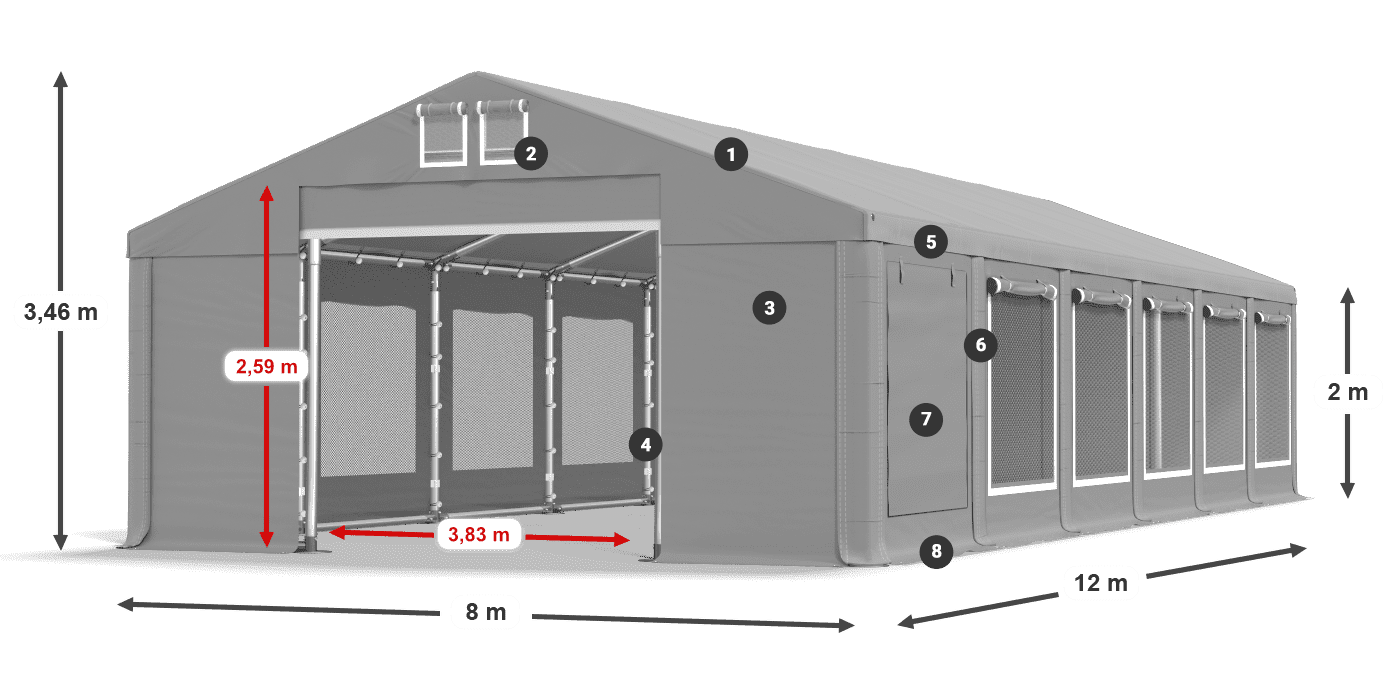 Střecha: FR 620 PVC Stěny: SD 500 PVC 2m legenda
