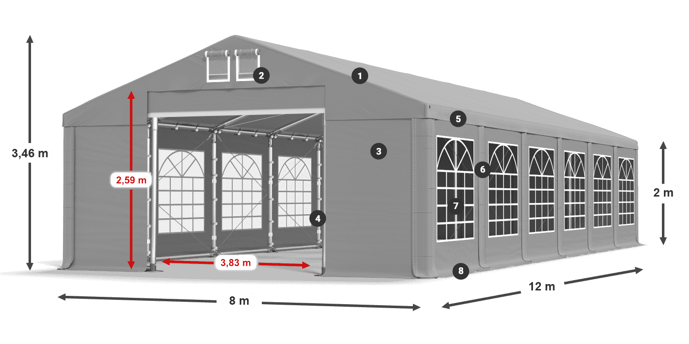 Střecha: FR 620 PVC Stěny: SD 500 PVC 2m legenda