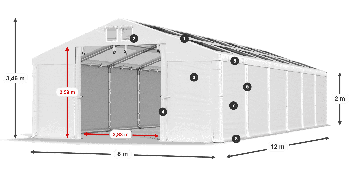 Střecha: MS T 580 PVC Stěny: FR 620 PVC 2m legenda