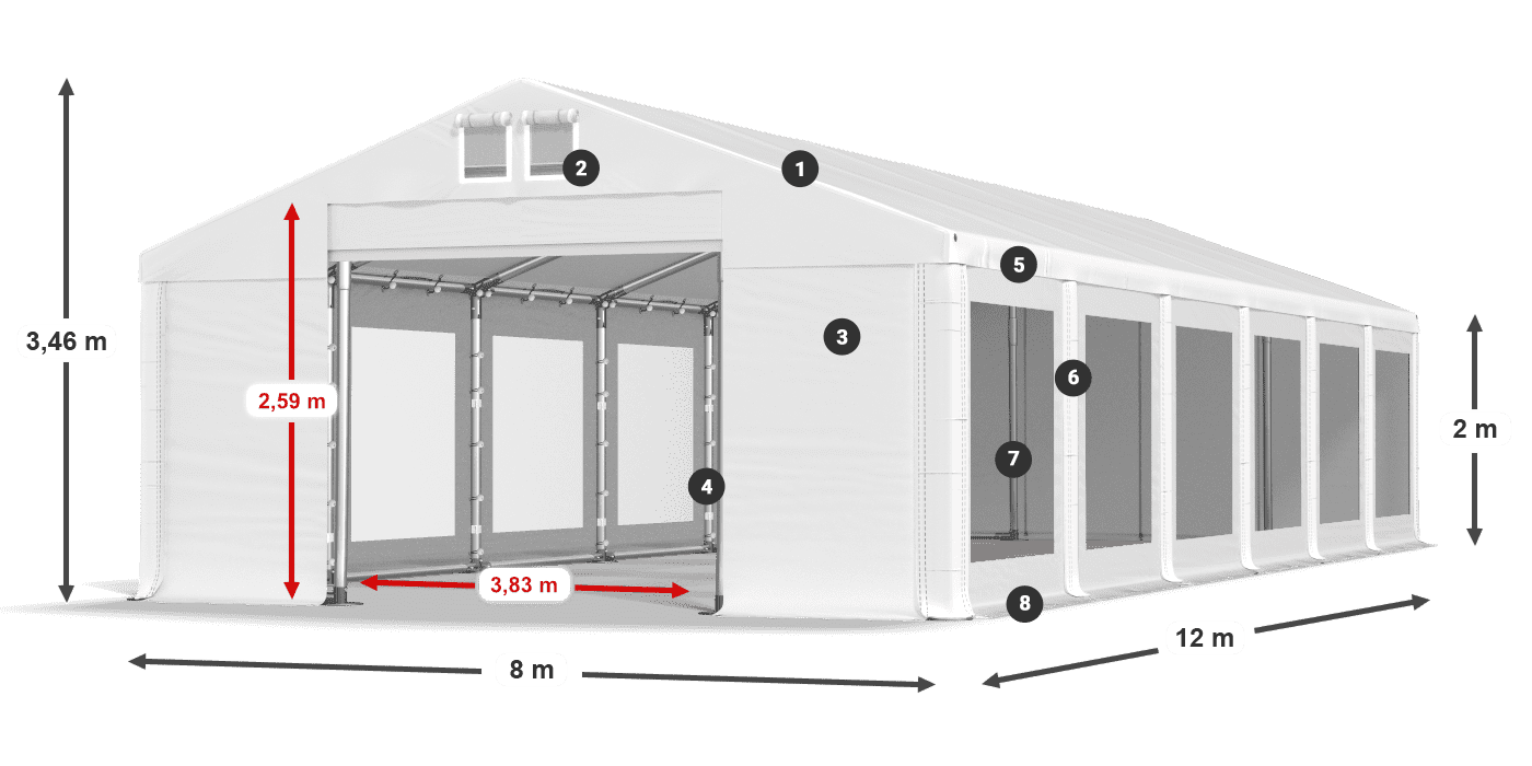 Střecha: MS 580 PVC Stěny: MS 580 PVC 2m legenda