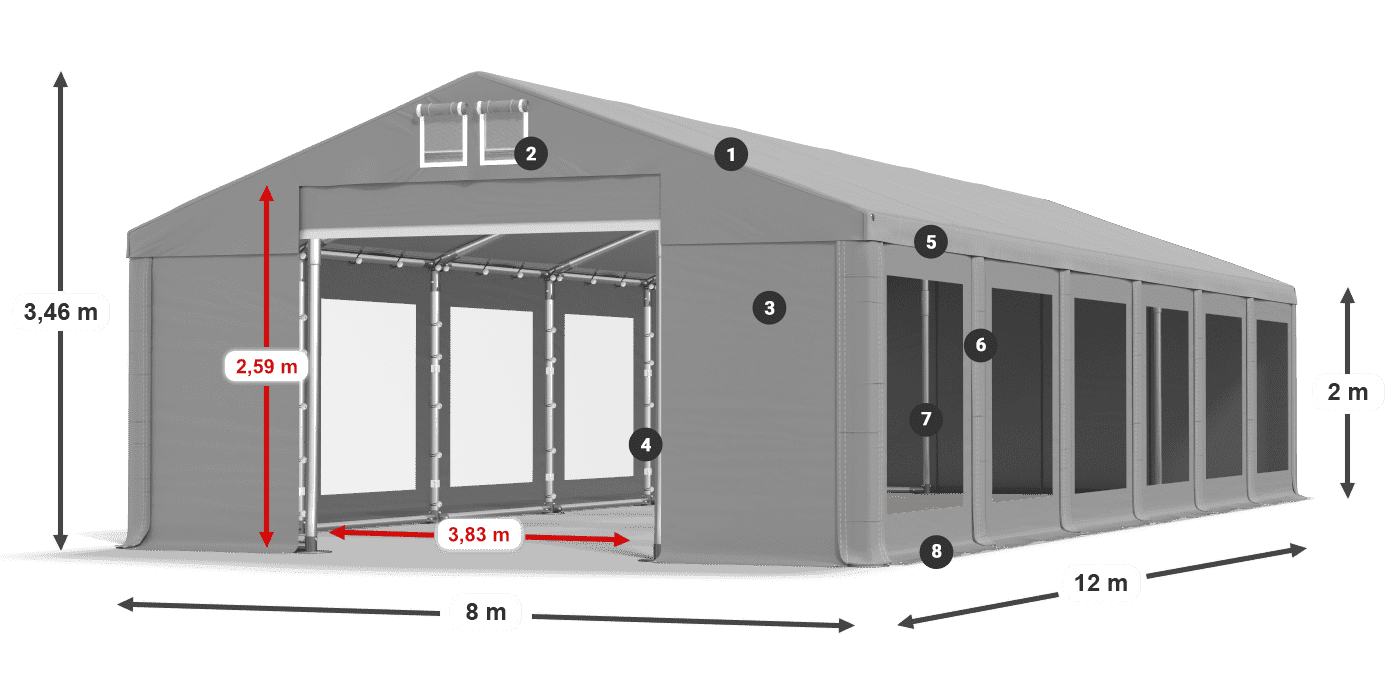 Střecha: MS 580 PVC Stěny: MS 580 PVC 2m legenda