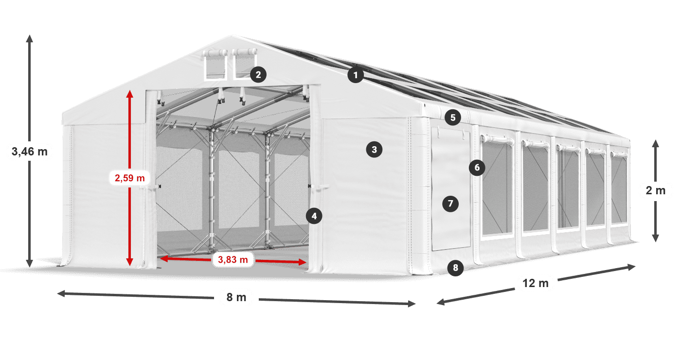Střecha: MS T 580 PVC Stěny: SDM 500 PVC 2m legenda