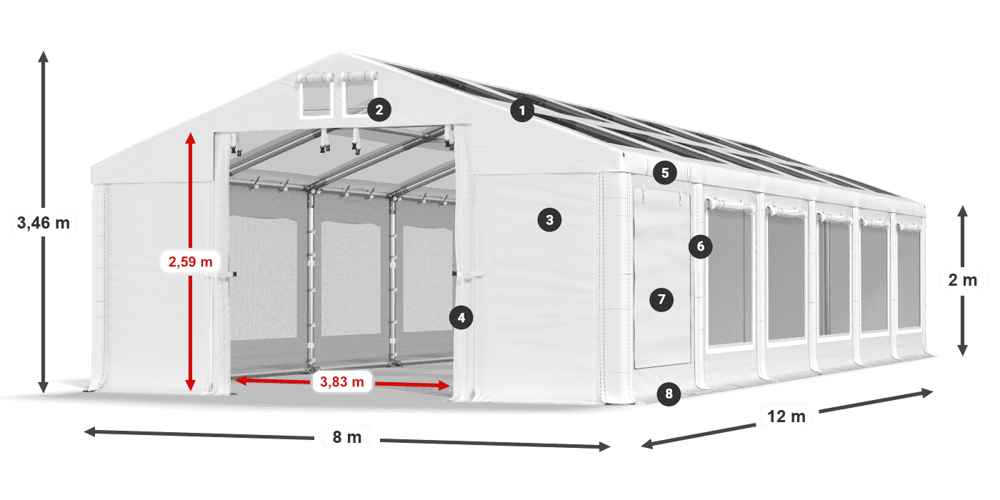 Střecha: MS T 580 PVC Stěny: SDM 500 PVC 2m legenda
