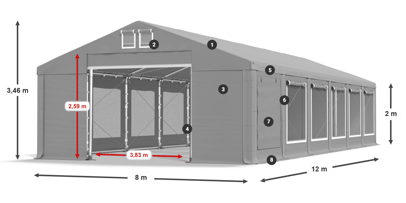 Střecha: MS 580 PVC Stěny: SD M 500 PVC 2m legenda