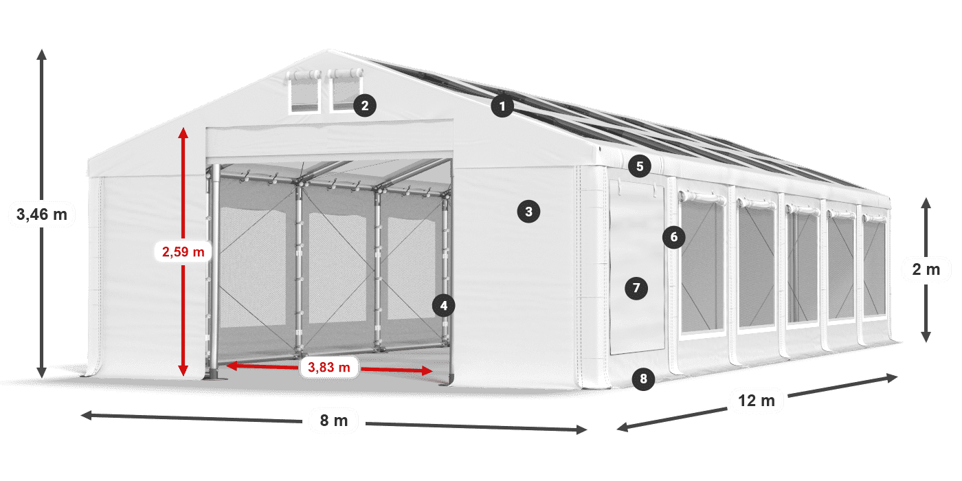 Střecha: MS T 580 PVC Stěny: SDM 500 PVC 2m legenda