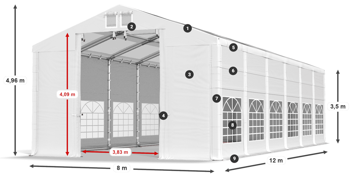 Střecha: MS T 580 PVC Stěny: SD 500 I PVC 3,5m legenda