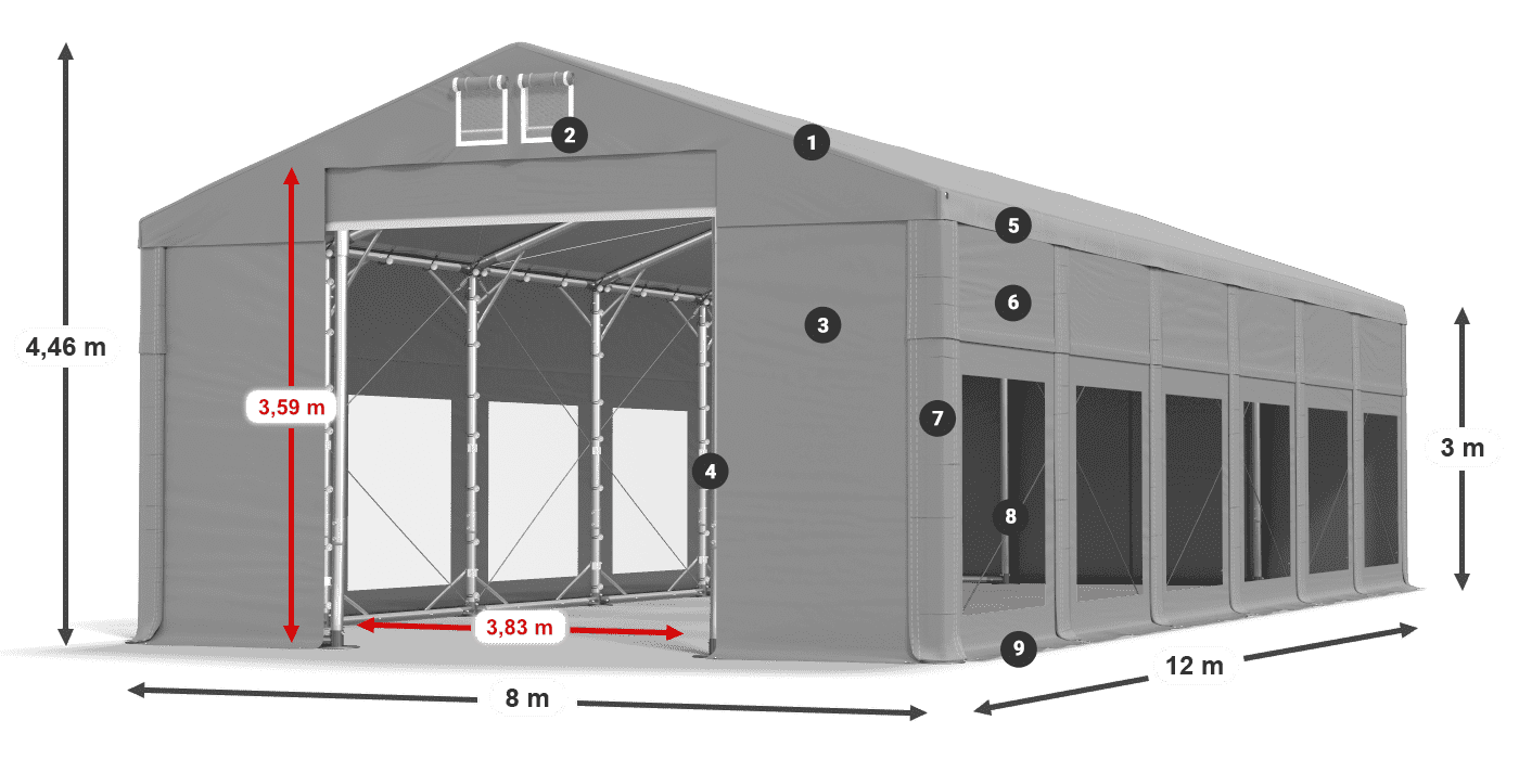 Střecha: FR 620 PVC Stěny: MS 580 PVC 3m legenda