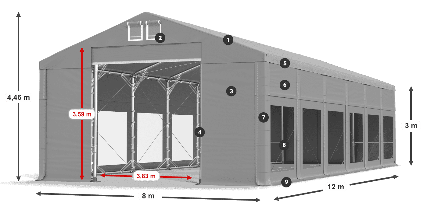 Střecha: FR 620 PVC Stěny: MS 580 PVC 3m legenda