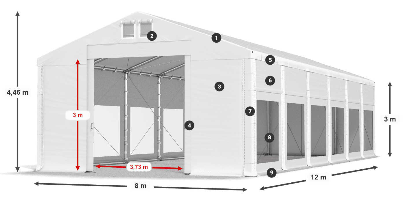 Střecha: FR 620 PVC Stěny: MS 580 PVC 3m legenda