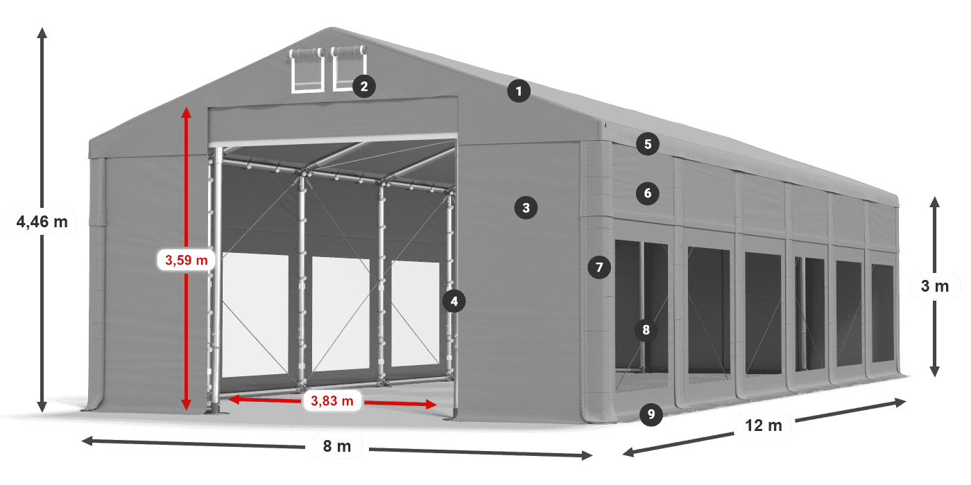 Střecha: FR 620 PVC Stěny: MS 580 PVC 3m legenda