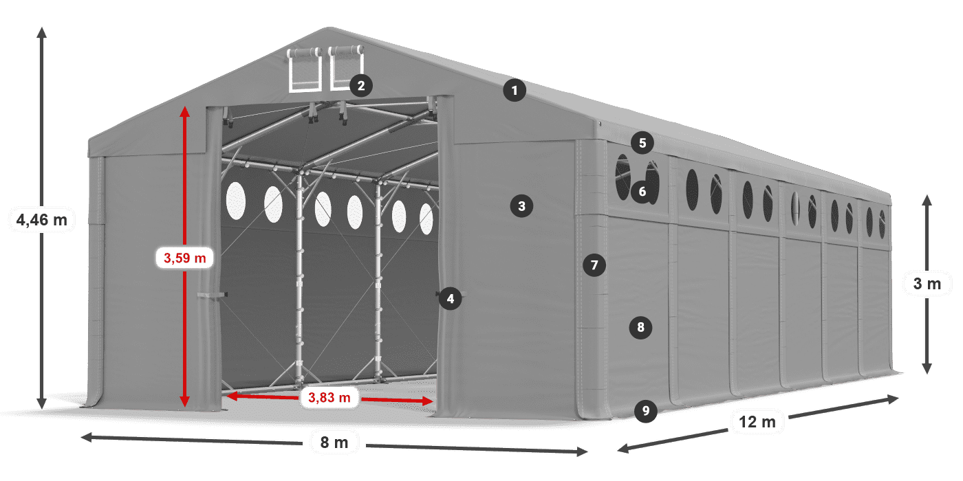 Střecha: FR 620 PVC Stěny: SD O 500 PVC 3m legenda