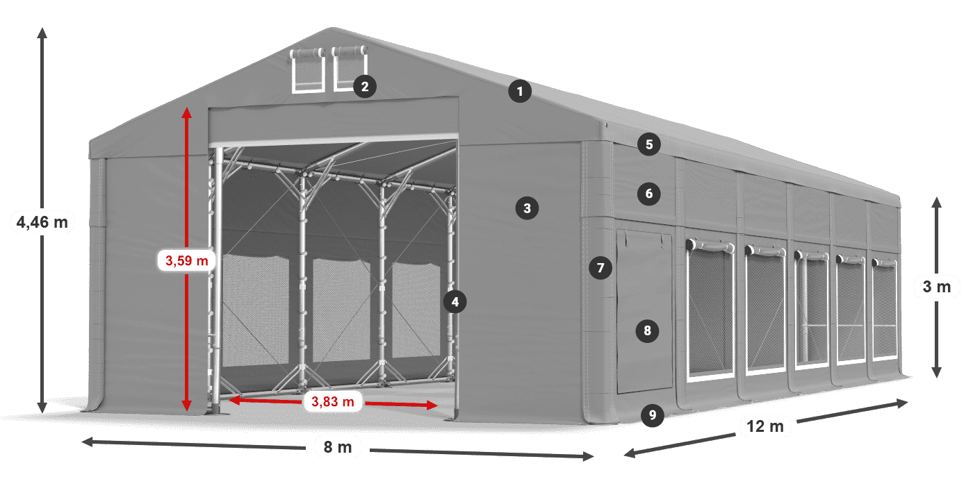 Střecha: FR 620 PVC Stěny: SD 500 PVC 3m legenda