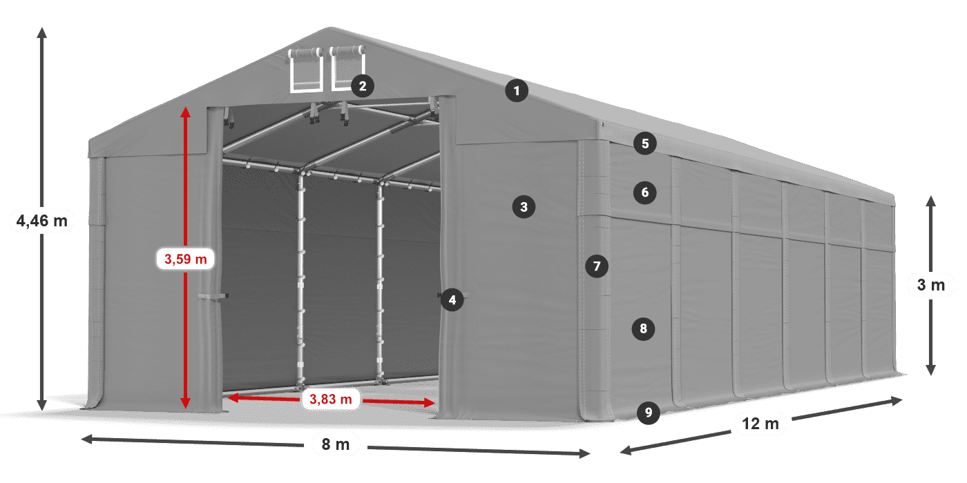 Střecha: FR 620 PVC Stěny: SD 500 PVC 3m legenda