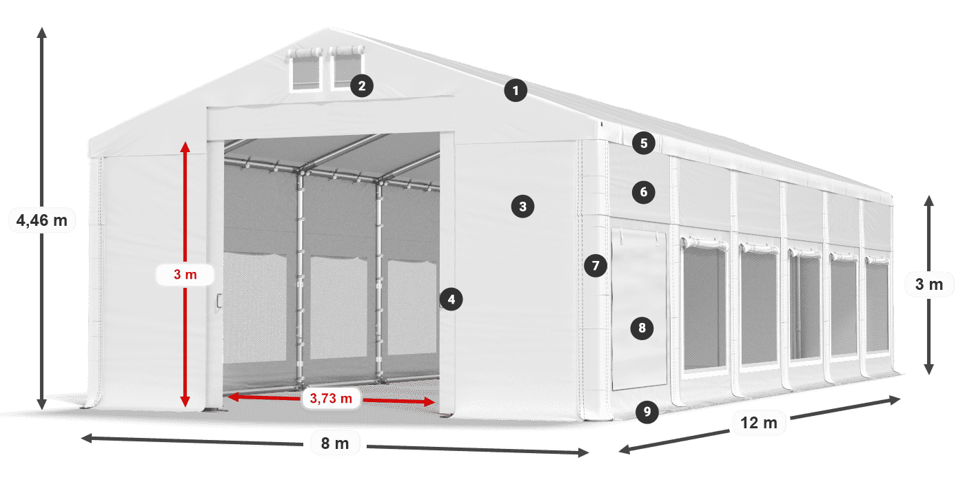 Střecha: FR 620 PVC Stěny: SD 500 PVC 3m legenda