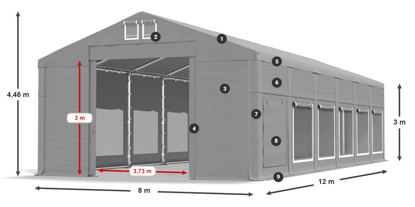 Střecha: FR 620 PVC Stěny: SD 500 PVC 3m legenda