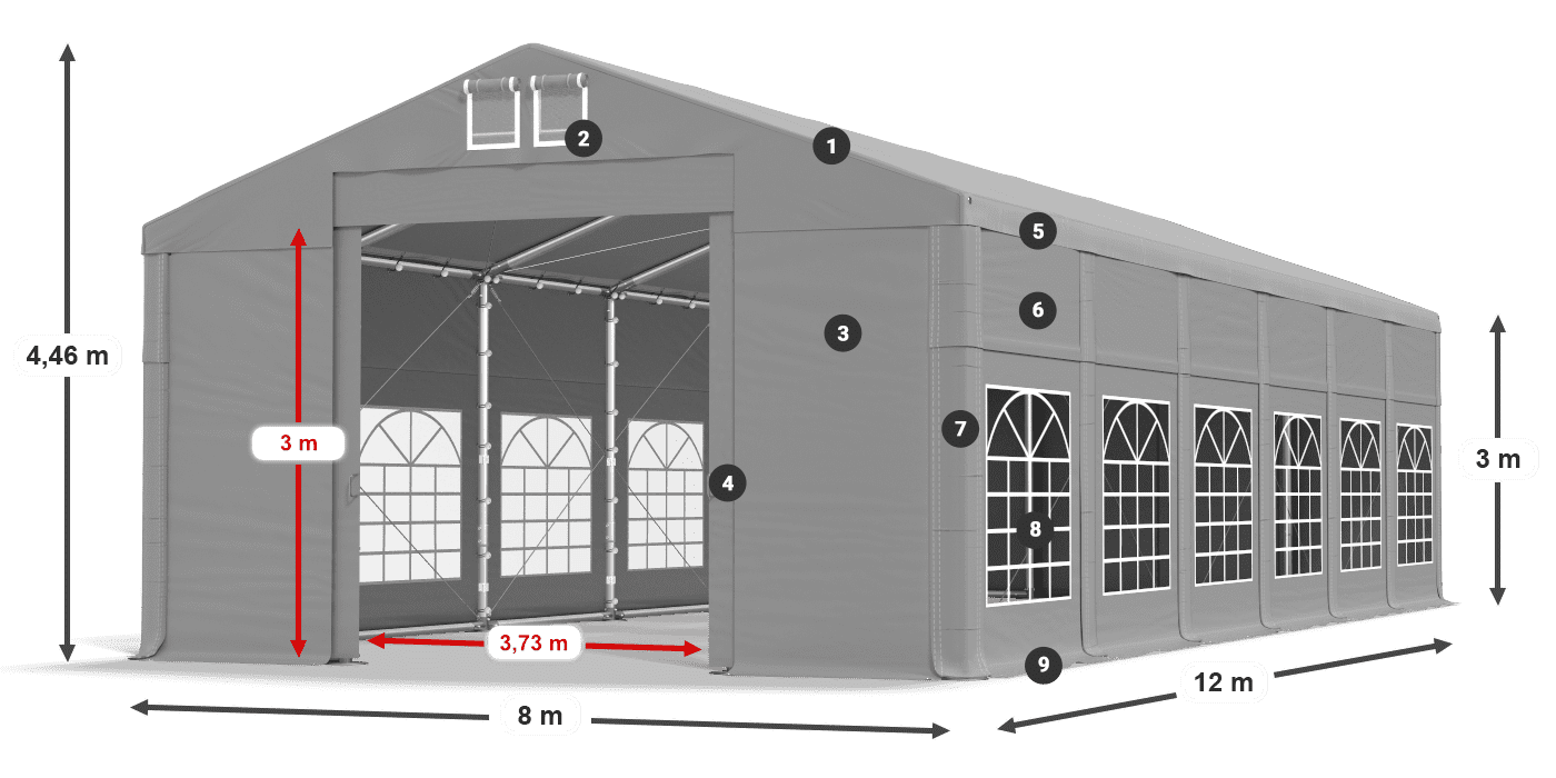 Střecha: FR 620 PVC Stěny: SD 500 PVC 3m legenda