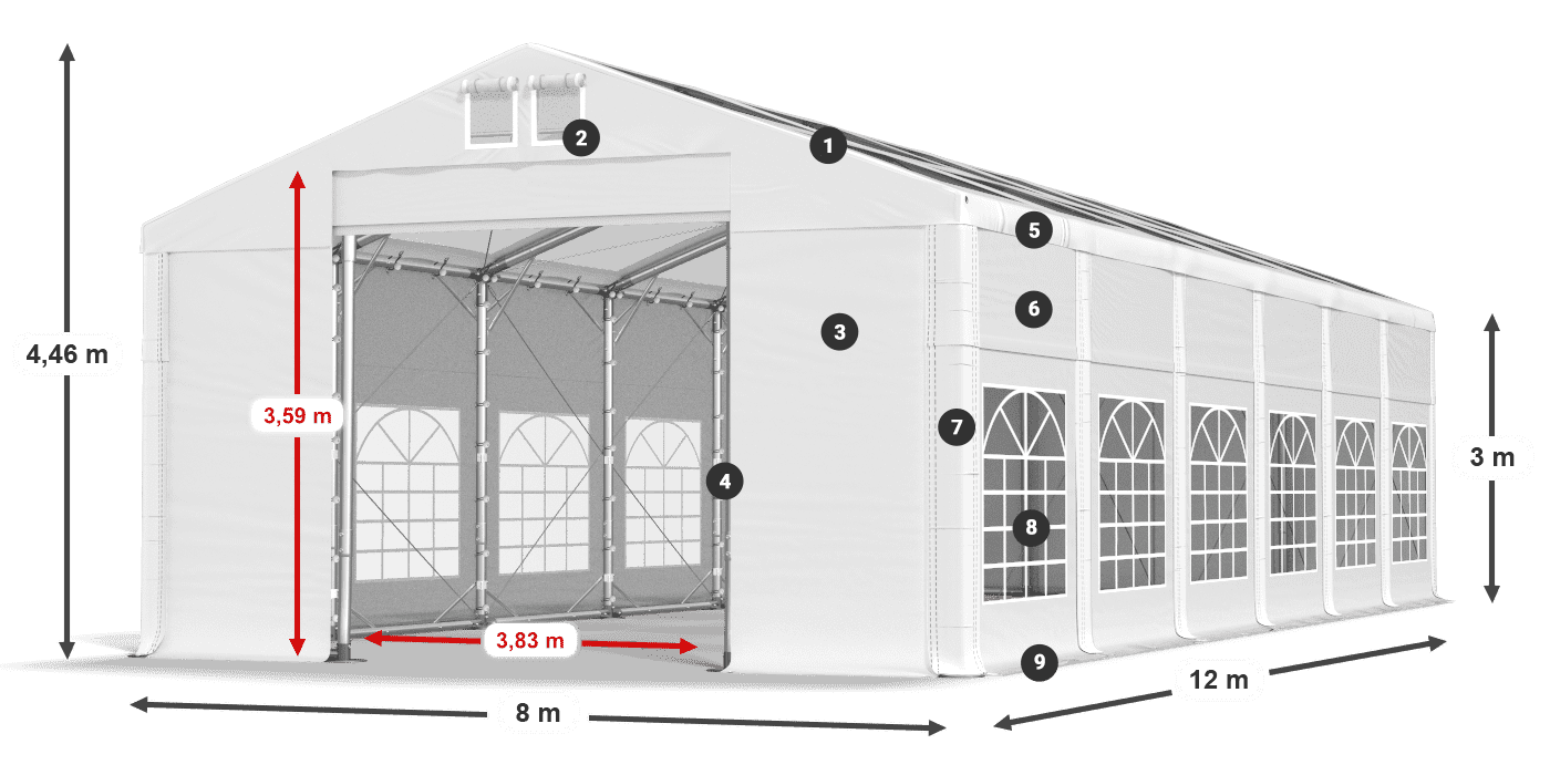 Střecha: MS T 580 PVC Stěny: FR 620 PVC 3m legenda