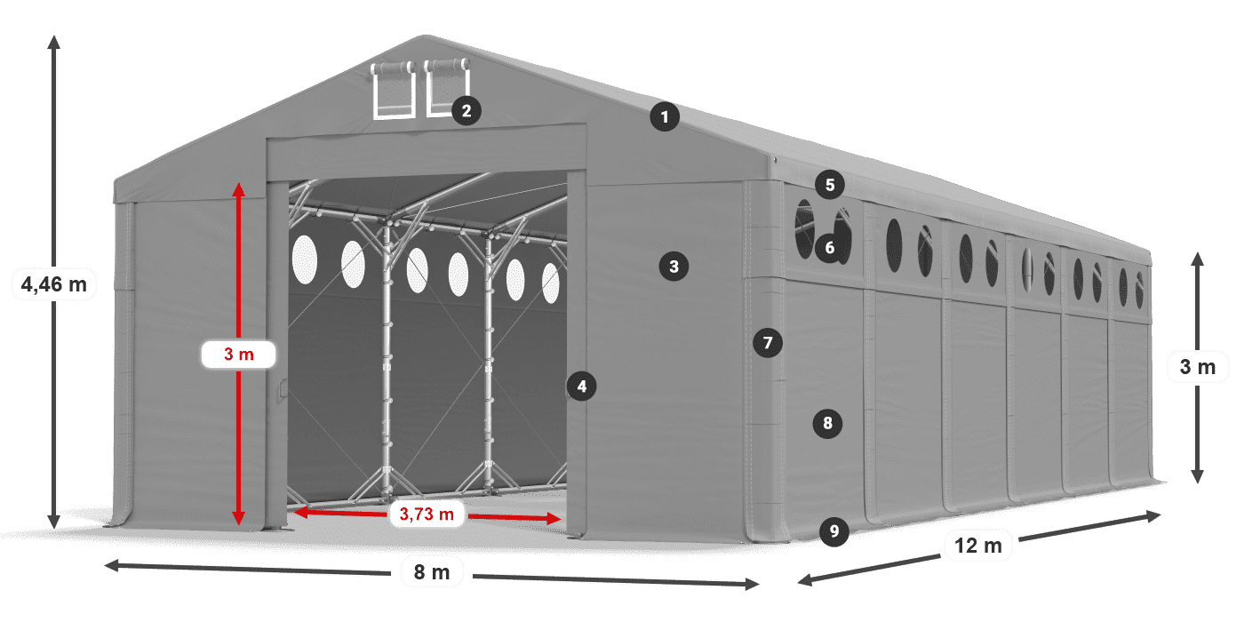 Střecha: MS 580 PVC Stěny: FR O 620 PVC 3m legenda