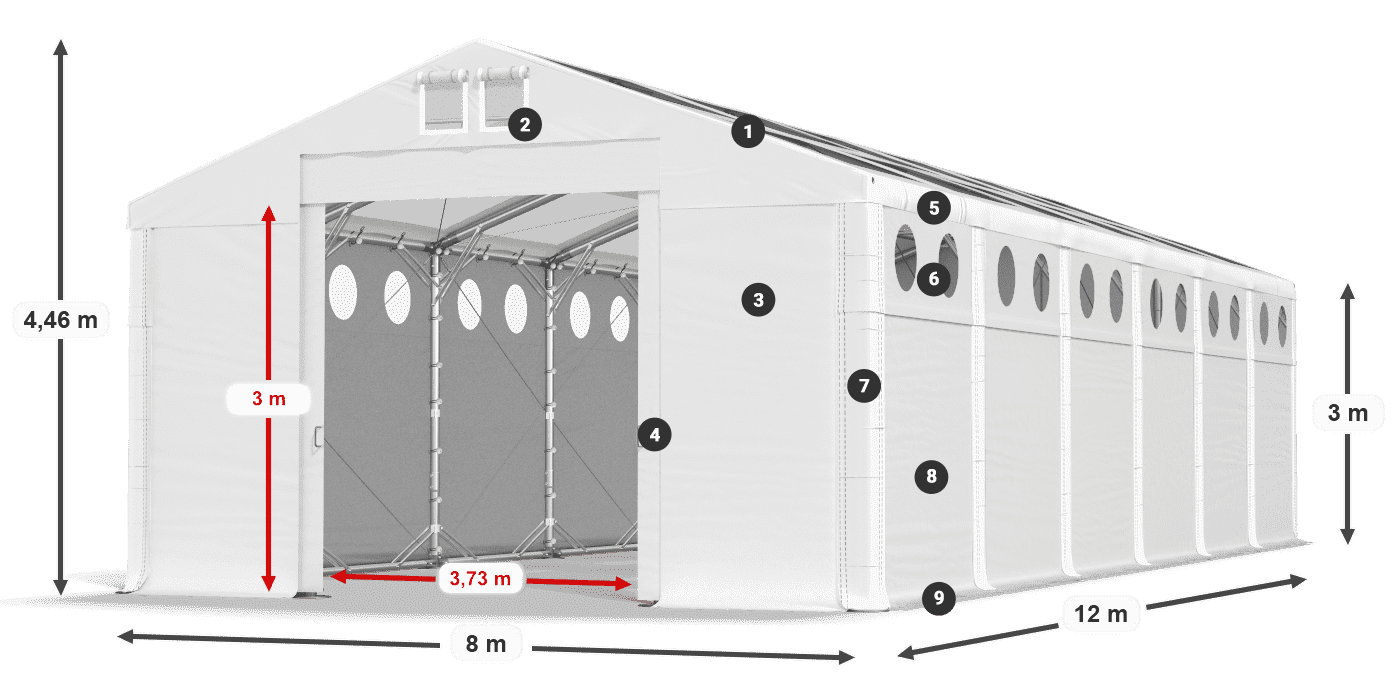Střecha: MS T 580 PVC Stěny: FR O 620 PVC 3m legenda