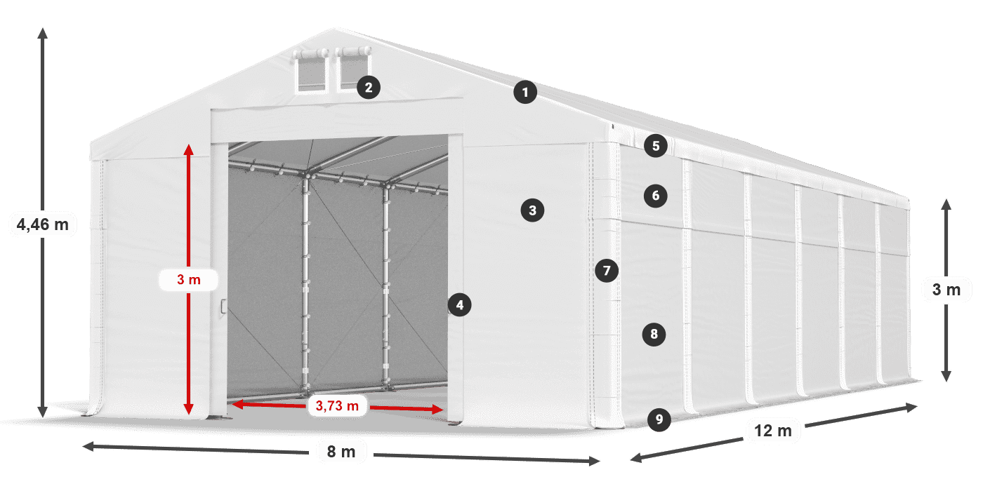 Střecha: MS 580 PVC Stěny: FR 620 PVC  3m legenda
