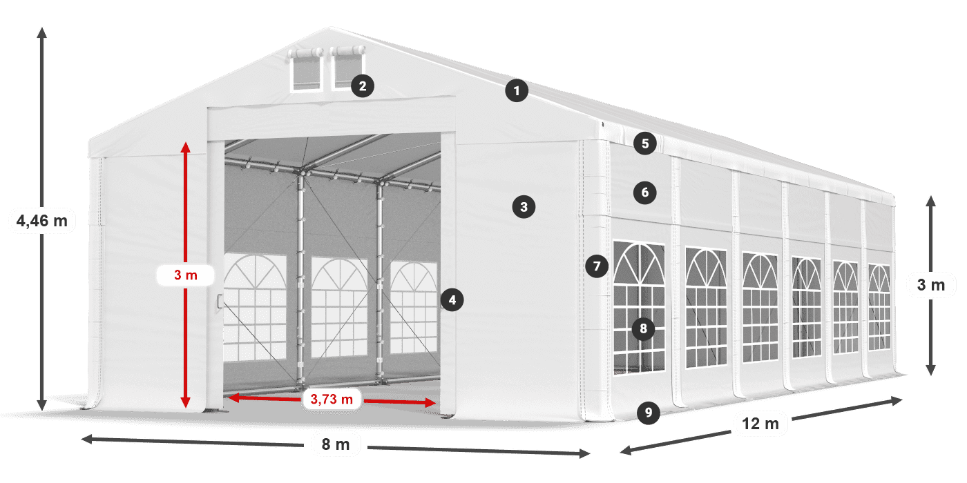Střecha: MS 580 PVC Stěny: FR 620 PVC 3m legenda