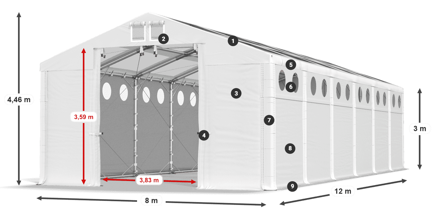 Střecha: MS T 580 PVC Stěny: MS O 580 PVC 3m legenda