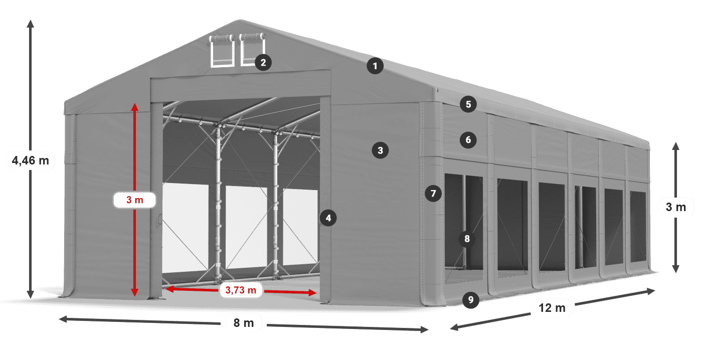 Střecha: MS 580 PVC Stěny: MS 580 PVC 3m legenda