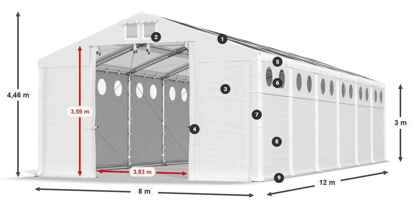 Střecha: MS T 580 PVC Stěny: MS O 580 PVC 3m legenda