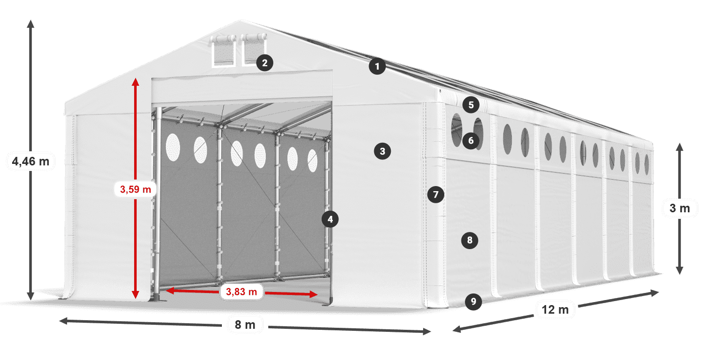 Střecha: MS T 580 PVC Stěny: MS O 580 PVC 3m legenda