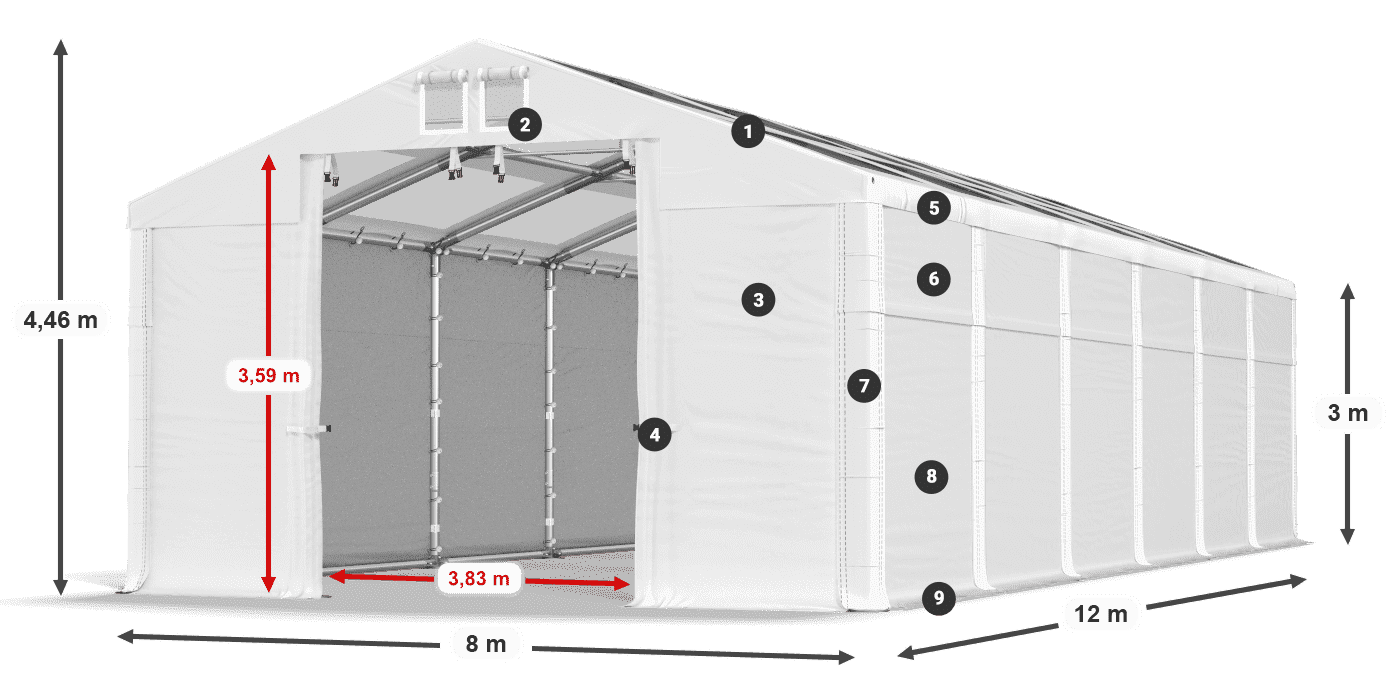 Střecha: MS T 580 PVC Stěny: SD 500 PVC 3m legenda
