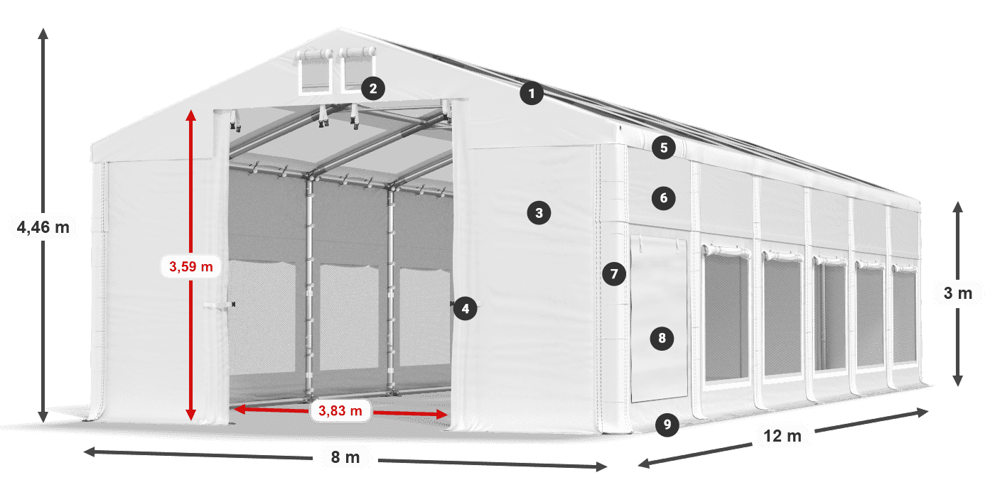Střecha: MS T 580 PVC Stěny: SD M 500 PVC 3m legenda
