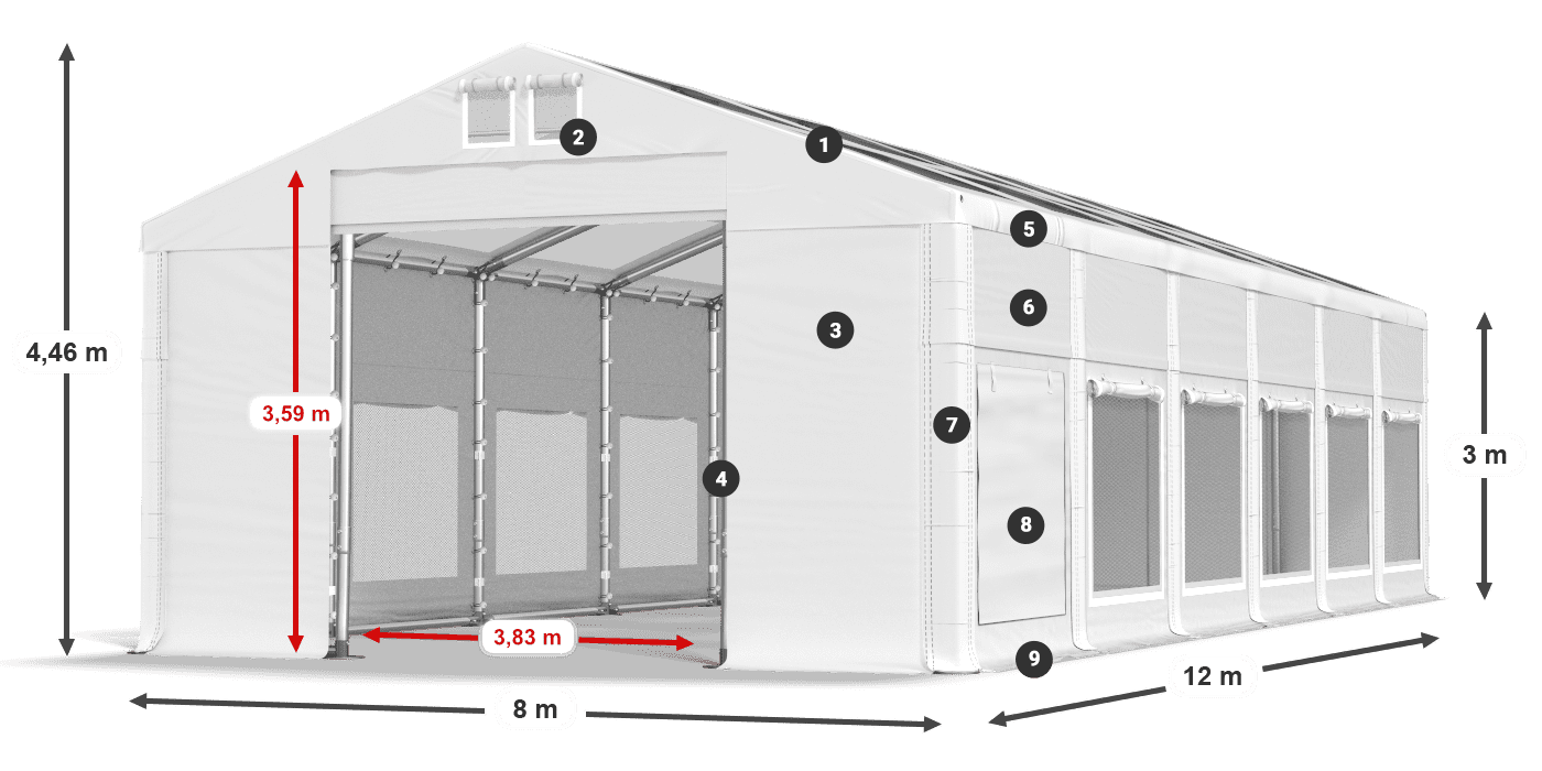 Střecha: MS T 580 PVC Stěny: SD M 500 PVC 3m legenda
