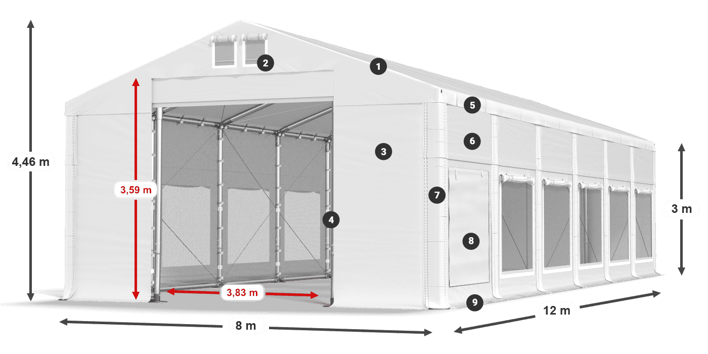 Střecha: MS 580 PVC Stěny: SD M 500 PVC 3m legenda
