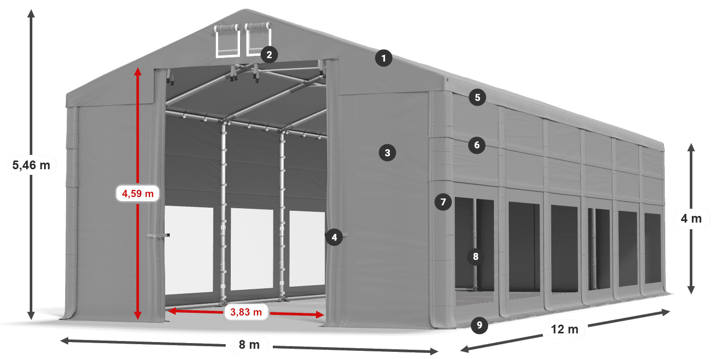 Střecha: MS 580 PVC Stěny: MS 580 PVC 4m legenda