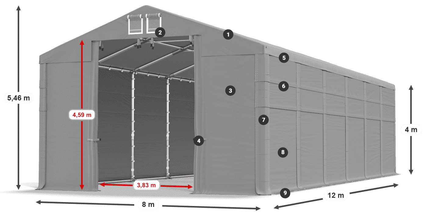 Střecha: MS 580 PVC Stěny: SD 500 PVC 4m legenda